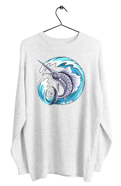 Men`s sweatshirt with prints Fish Sword And Wave. Swordfish, wave. 2070702