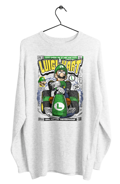 Світшот чоловічий з принтом "Luigi Karting". Nintendo, playstaion, автомобіль, гра, зелений маріо, луїджі, маріо. Funkotee