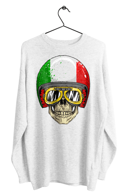 Світшот чоловічий з принтом "Череп в мотошоломі". Мото, окуляри, череп, шолом. 2070702