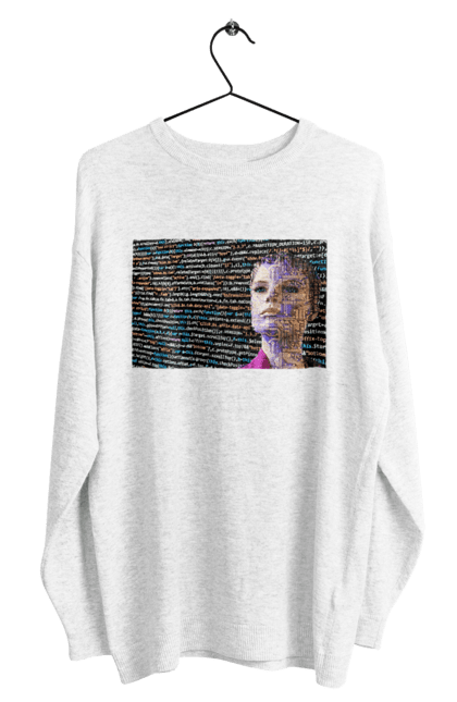 Світшот чоловічий з принтом "Штучний Розум". Айті, айтішник, гик, жінка, знання, інженер, інтелект, кібер, кібернетика, кіборг, код, комп, комп`ютерник, кристал, машинне навчання, мікросхема, мозок, портрет, програміст, професіонал, професія, розробник, розум, світиться, світло, хакер, чіп, штучний інтелект, штучний розум. 2070702