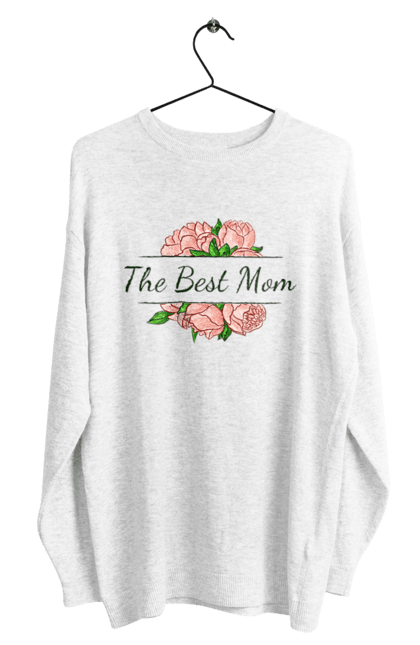 Світшот чоловічий з принтом "Мама the best". День матері, квіти, мама, найкраща, напис, піони, подарунок, рожевий, свято. futbolka.stylus.ua