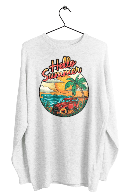 Світшот чоловічий з принтом "Привіт Літо, Машина Біля Моря". Літо, машина, острів, пальма, пляж. 2070702