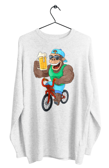 Світшот чоловічий з принтом "Мавпа З Пивом На Велосипеді". Велосипед, мавпа, пиво. CustomPrint.market