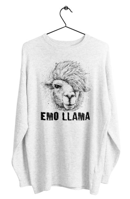 Світшот чоловічий з принтом "Емо Лама". Alpaca, animals, distressed, emo, funny, llama, vintage, емо, лама. 2070702