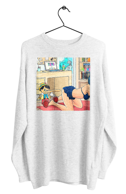 Men`s sweatshirt with prints Pinocchio In The Adult Tale. Batman, joke, kiss, naked, pinocchio. 2070702