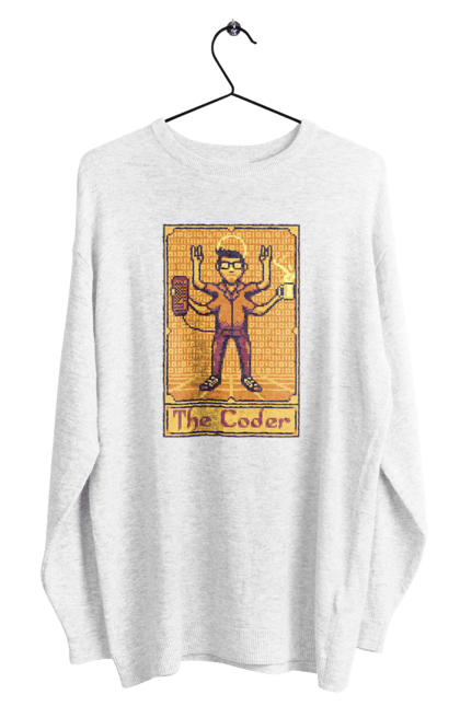 Світшот чоловічий з принтом "Карта таро  кодер". Ай ті, айтішник, карта таро, код, програміст, хакер. 2070702