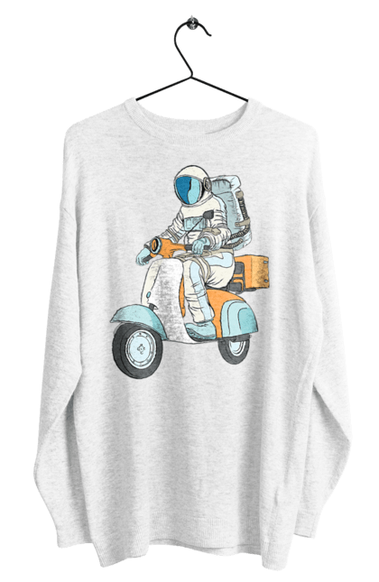 Світшот чоловічий з принтом "Космонавт на мотоциклі". Космонавт, космос, мотоцикл. 2070702