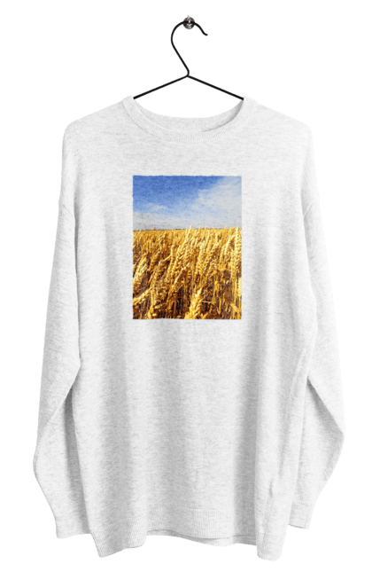 Men`s sweatshirt with prints Ukraine. Beauty, blue, field, nature, sky, wheat. 2070702