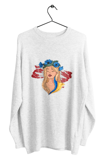 Світшот чоловічий з принтом "Дівчина на карті України". Дівчина, дівчина на карті, жовтий, карта україни, квіти, прапор, синій, україна, червоний. 2070702