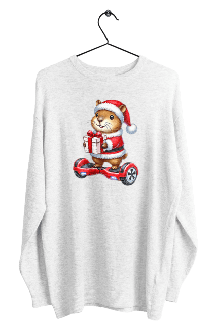 Men's sweatshirt with prints Christmas Capybara with a Gift. Animal, capybara, christmas, christmas capybara, gift, holiday, new year, new year`s gift, santa. 2070702