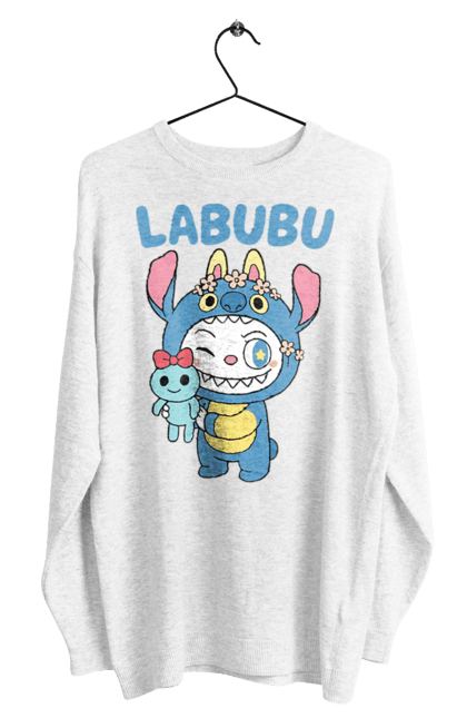 Світшот чоловічий з принтом "Лабубу". Іграшка лабубу, лабубу, лабубу кока кола, мерч лабубу, мила, синя лабаба, смішна лабубу. 2070702