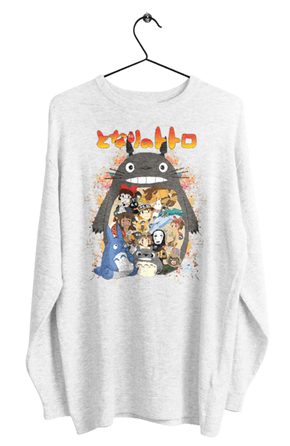 Men's sweatshirt with prints Totoro. Adventures, anime, comedy drama, fantasy, film, my neighbor totoro, tv series. 2070702