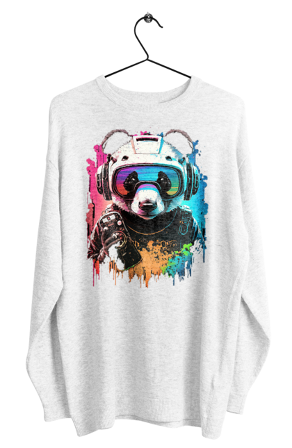 Світшот чоловічий з принтом "Панда в VR шолом". Віртуальна реальність, гік, панда, персонаж, шолом. 2070702