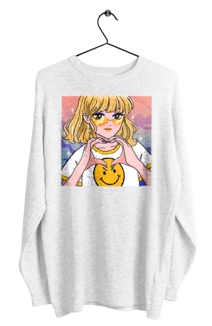 Світшот чоловічий з принтом "Жовта Дівчинка". Аніме, дівчинка, смайл. 2070702