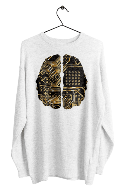 Світшот чоловічий з принтом "Мозок Айті". Айті, айтішник, гик, знання, золотий, золото, інженер, кібер, кібернетика, кіборг, код, комп, кристал, мікросхема, мозок, програміст, професіонал, професія, розробник, розум, чіп. 2070702