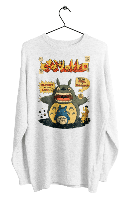 Men's sweatshirt with prints Totoro. Adventures, anime, comedy drama, fantasy, film, my neighbor totoro, tv series. 2070702