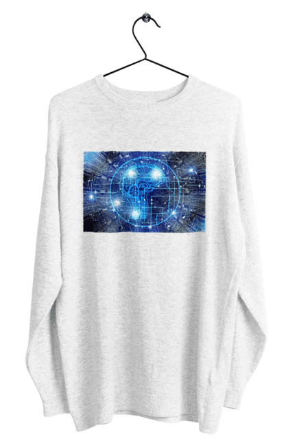 Світшот чоловічий з принтом "Штучний інтелект". Айті, айтішник, гік, знання, інженер, інтелект, кібер, кібернетика, кіборг, код, комп, комп`ютерник, кристал, машинне навчання, мікросхема, мозок, портрет, програміст, професіонал, професія, розробник, розум, хакер, чіп, штучний інтелект, штучний розум. 2070702