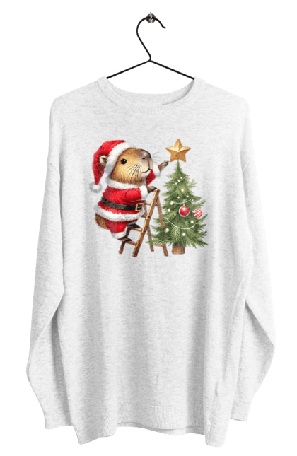 Men's sweatshirt with prints Christmas Capybara with a Tree. Animal, capybara, christmas, christmas capybara, christmas tree, gift, holiday, new year, new year`s gift, santa. 2070702