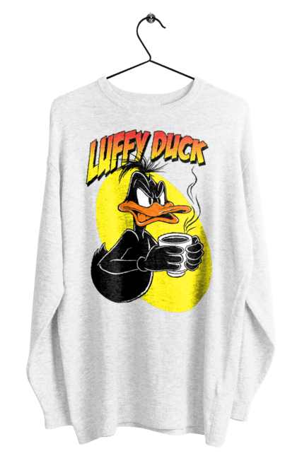 Свитшот мужской с принтом Даффи Дак. Daffy duck, looney tunes, merrie melodies, warner brothers, даффи дак, мультфильм, персонаж, утка, утка даффи. 2070702