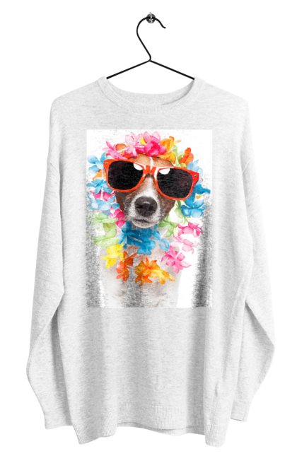 Світшот чоловічий з принтом "Пес в окулярах і кольорах". В окулярах, квіти, пес, собака. futbolka.stylus.ua
