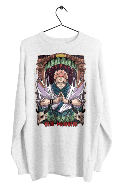 Men's sweatshirt with prints Jujutsu Kaisen Sukuna. Anime, dark fantasy, jujutsu kaisen, magic battle, manga, mystic, sukuna. 2070702