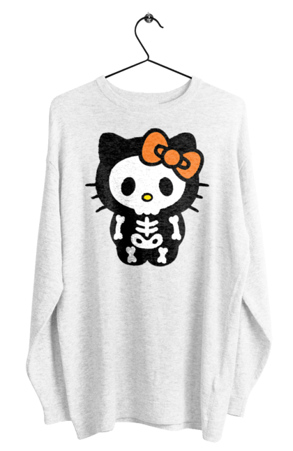 Світшот чоловічий з принтом "Хелло Кітті Хелловін". Halloween, hello kitty, zombie, бренд, зомбі, кошеня, персонаж, скелет, хелло кітті, хелловін. 2070702