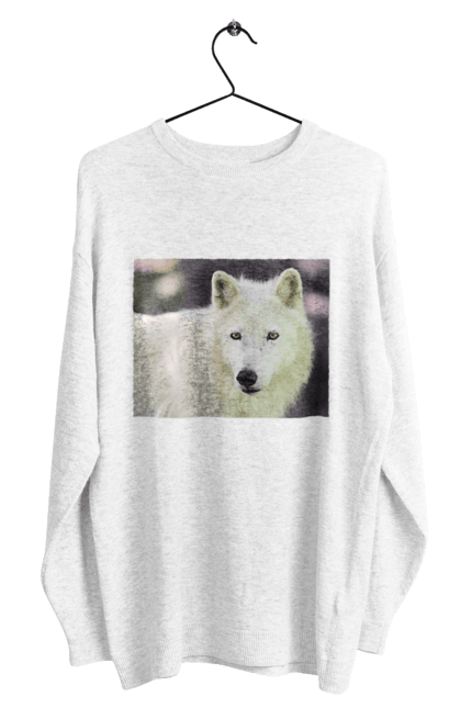 Світшот чоловічий з принтом "Волк". White, wolf, білий, волк, ліс. CustomPrint.market