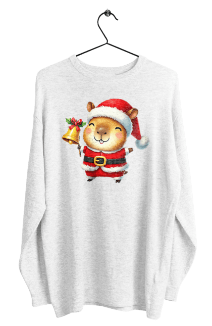 Men's sweatshirt with prints Funny capybara with a bell. Animal, bell, capybara, christmas, christmas capybara, gift, holiday, new year, new year`s gift, santa. 2070702