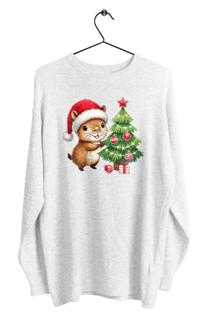 Men's sweatshirt with prints Christmas Capybara with a Tree. Animal, capybara, christmas, christmas capybara, christmas tree, gift, holiday, new year, new year`s gift, santa. 2070702