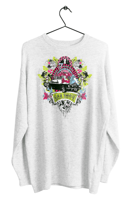 Світшот чоловічий з принтом "Автомобільне Шоу, Літо". Автомобіль, гроші, карти, пальма, шоу. 2070702