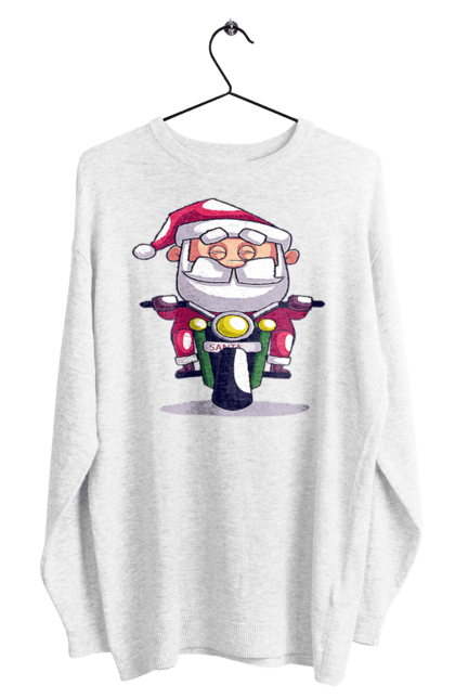 Світшот чоловічий з принтом "Щасливий Санта на мотоциклі". 2022, дід мороз, зима, мотоцикл, новий рік, різдво, санта, сніг. 2070702