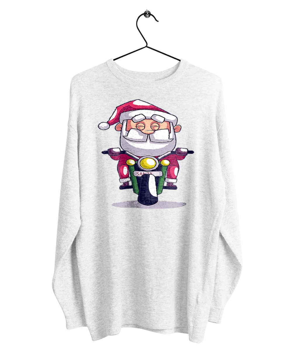 Happy Santa on a motorcycle