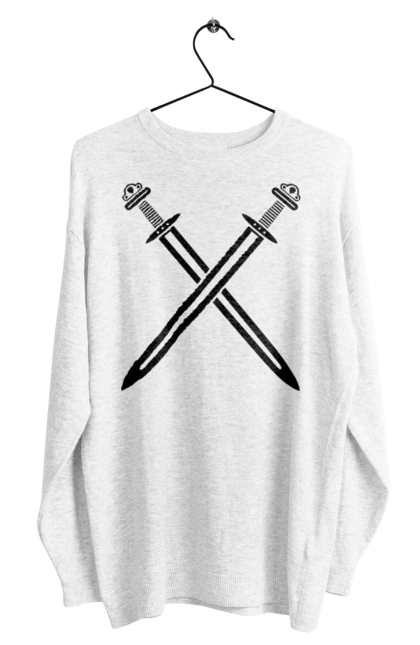 Men's sweatshirt with prints Two crossed swords. Crossed swords, sword, swords, vikings, weapon. CustomPrint.market