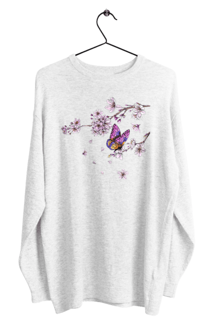 Світшот чоловічий з принтом "Метелик І Сакура". Весна, дерево, метелик, сакура. 2070702