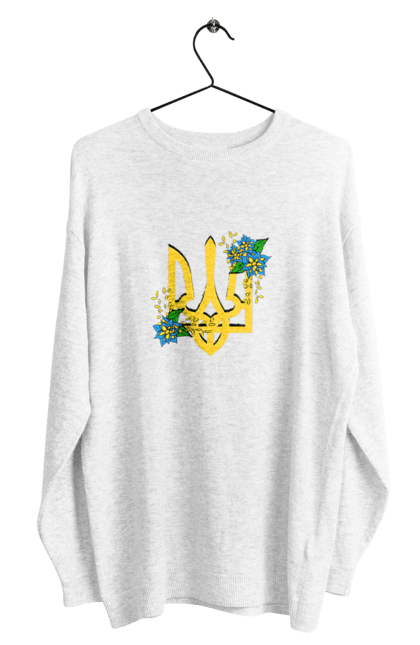 Світшот чоловічий з принтом "Український герб з квітами". Герб, герб україни, для жінок, квіти, сине жовтий. ART принт на футболках