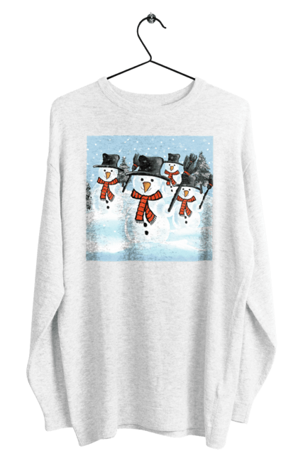 Світшот чоловічий з принтом "Новорічні сніговики". 2022, зима, настрій, новий рік, радість, різдво, святкування, свято, сезон, сніг, сніговик, снігопад, холод. ART принт на футболках