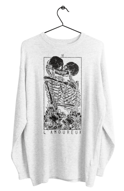 Men's sweatshirt with prints Skeletons in love. Bones, kiss, love, scull, skeletons, tarot, teeth. 2070702