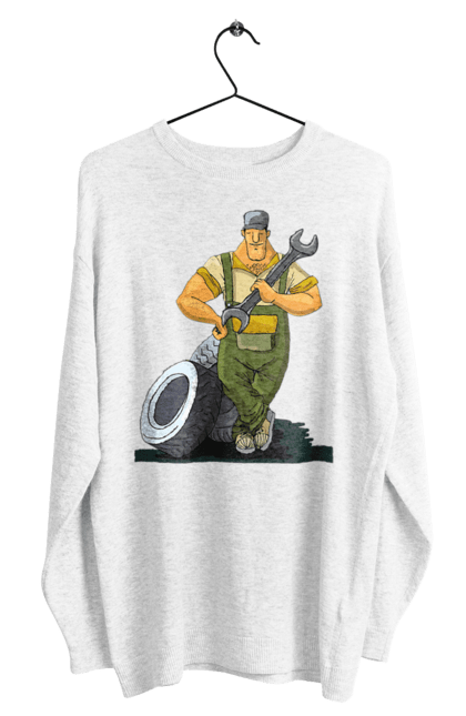 Світшот чоловічий з принтом "Автомайстер". Гайковий ключ, колеса, професія. 2070702