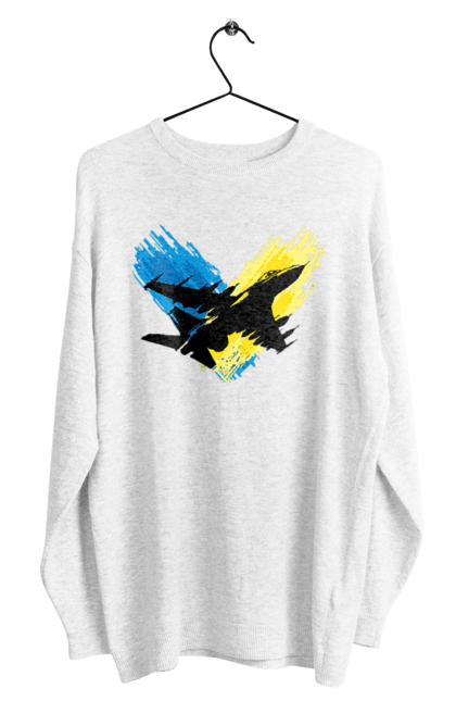 Світшот чоловічий з принтом "Літак F 16". З прапором, зсу, літак, літак f16, патріотична, прапор, ф16. 2070702