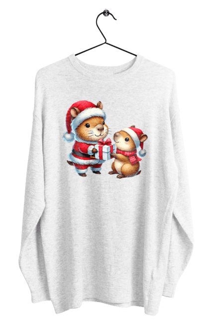 Men's sweatshirt with prints Christmas Capybara with a Gift. Animal, capybara, christmas, christmas capybara, gift, holiday, new year, new year`s gift, santa. 2070702