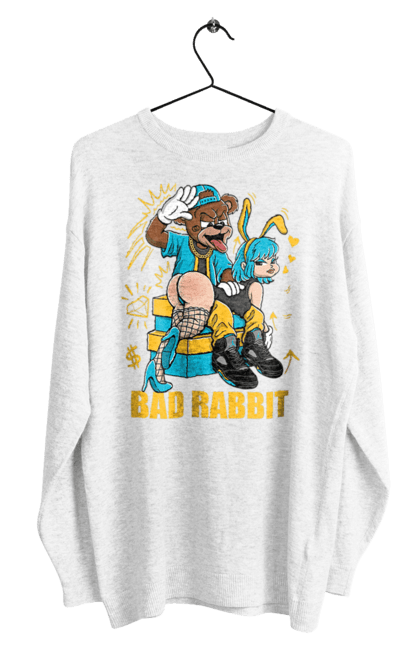 Світшот чоловічий з принтом "Поганий кролик". Бдсм, ведмідь, дівчина, кролик, поганий кролик, прикольна, смішна. 2070702