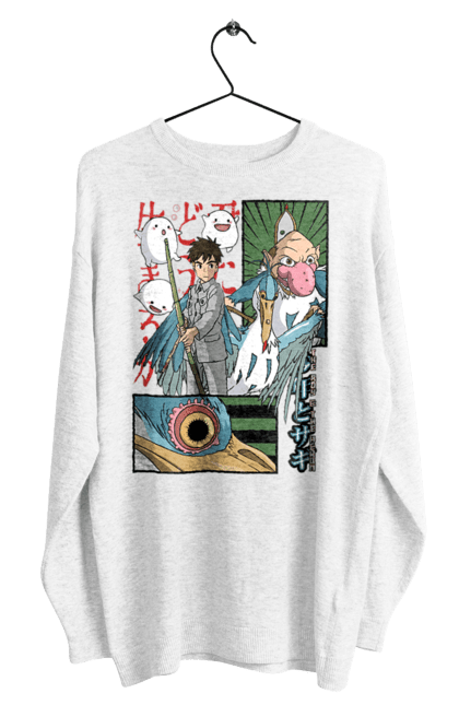 Men's sweatshirt with prints The Boy and the Heron. Boy and bird, cartoon, ghibli, japan, miyazaki, studio ghibli. 2070702