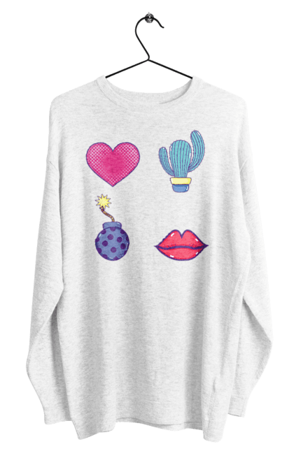 Світшот чоловічий з принтом "Серце, Кактус, Бомба, Губи". Бомба, губи, кактус, серце. 2070702