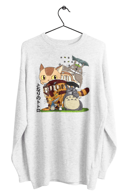 Men's sweatshirt with prints Totoro. Adventures, anime, comedy drama, fantasy, film, my neighbor totoro, tv series. 2070702