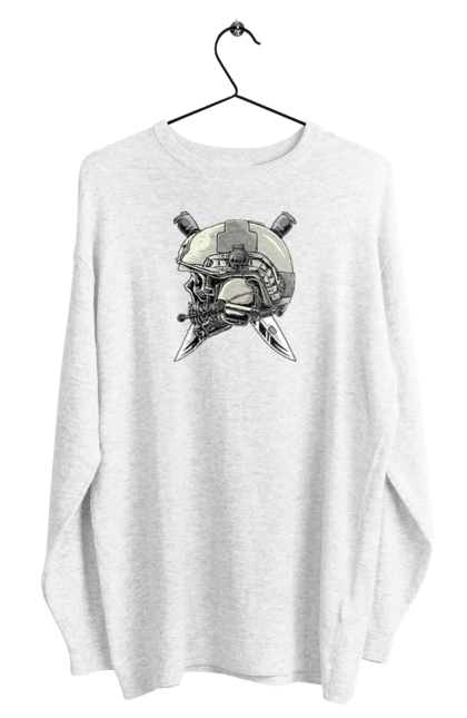 Світшот чоловічий з принтом "Череп пілота". Військовий, захисник, ніж, пілот, череп, шолом. 2070702