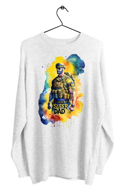 Світшот чоловічий з принтом "Супер тато ЗСУ". День батька, день тата, зсу, люблю тата, супер, супер тато, супер тато зсу, тато, тато зсу, україна. 2070702