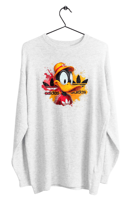 Men's sweatshirt with prints Daffy Duck Adidas. Adidas, cartoon, character, daffy duck, duck, looney tunes, merrie melodies, warner brothers. 2070702