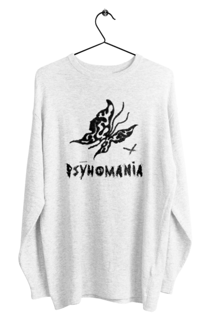 Світшот чоловічий з принтом "Psyhomania Black". Psyho, готика, гранж, графіті, малюнок, метелик, психо, рок, хіпі. CustomPrint.market