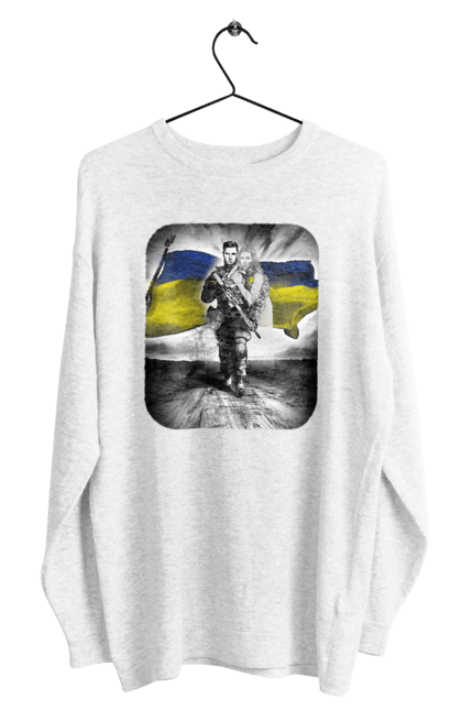 Світшот чоловічий з принтом "Захисник України". Дівчина, захисник, прапор, прапор україни, символіка, сиьволіка, україна. Milkstore