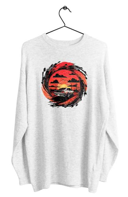 Світшот чоловічий з принтом "Феррарі на заході сонця". Авто, автомобіль, машини, феррарі. 2070702